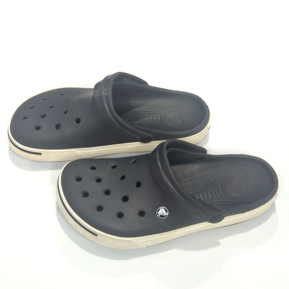 Crocs Classic Black White Edge Sole Slip On Clogs Unisex Men's 8 / Women 10